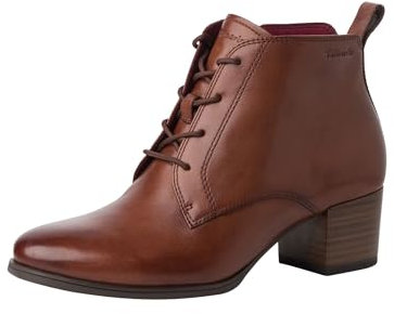 Tamaris Botines de Tacón para Mujer de Piel, Tacón Cuadrado, Cómodos, Coñac, 39 EU