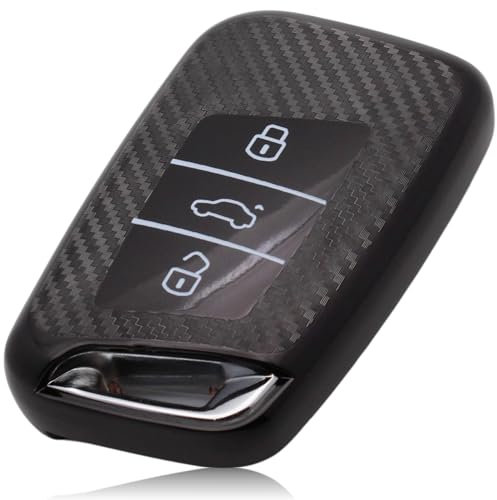 FOAMO Autoschlüssel Hülle Kompatibel mit VW Passat B8, SEAT, Skoda Keyless Autoschlüssel - TPU Schlüsselhülle - Schutz-Hülle für Autoschlüssel Carbon Schwarz