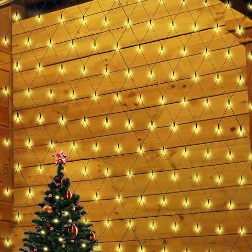SALCAR 2x2m LED Lichternetz Außen, Anti-Rost Buchsbaum Lichterkette Netz Outdoor, Lichtervorhang Innen Strom mit 9 Modi und Speicherfunktion, Warmweiß