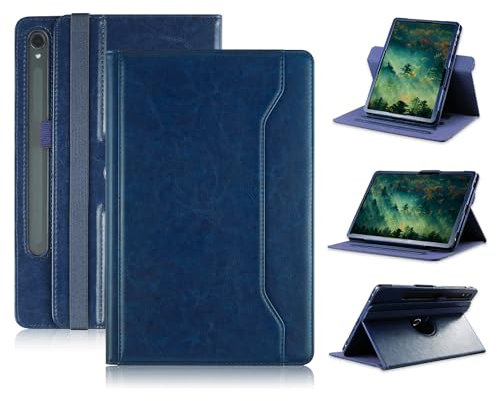 Yiernuo Custodia Compatibile con Tablet Samsung Galaxy Tab S9 S8 S7 11 Pollici Tab S9 FE 10.9 Pollici Custodia Protettiva Girevole a 360° Supporto in Pelle PU,Blu scuro