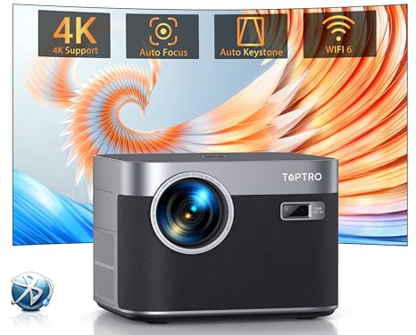 Beamer 4K Unterstützung【Net-Flix & Autofokus/Trapezkorrektur】 Full HD 1080P Beamer Heimkino WiFi6 Bluetooth, 33000 Lumen TOPTRO LED Video Projektor Beamer mit You-Tube/Dis+