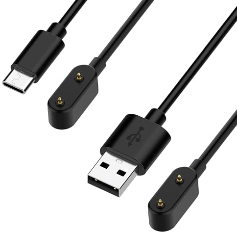 Ermorgen 1 m USB-A-Kabel + 1 m USB-C-Kabel kompatibel mit Huawei Watch Fit 3/Fit 2/Fit/Fit Mini/Fit New/Huawei Band 9/8/7/6/6 Pro/Honor Band 9/7/6 Ladekabel, Verschleißfest Ladegerät - Schwarz