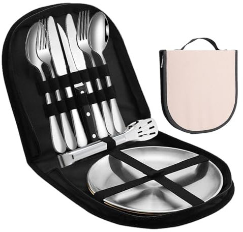 Nubamzy Camping Utensils Organizer Bag - Camping Plate Storage Bag, Camping Tableware Storage Bag, Portable Camping Cutlery Pouch, Large Capacity Flatware Cutlery Bag Or Travel Picnic BBQ