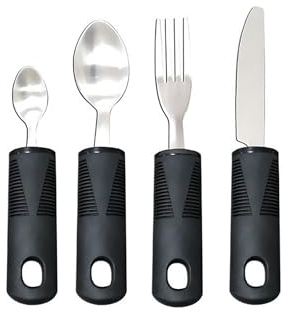 VZU 4PCS Disability Aids, Easy Grip Cutlery Adult, Caring Cutlery, Adaptive Utensils Forks, Wide Handled Aids for Arthritic Patient, Elderly, Disabled (Black-Straight Handle)