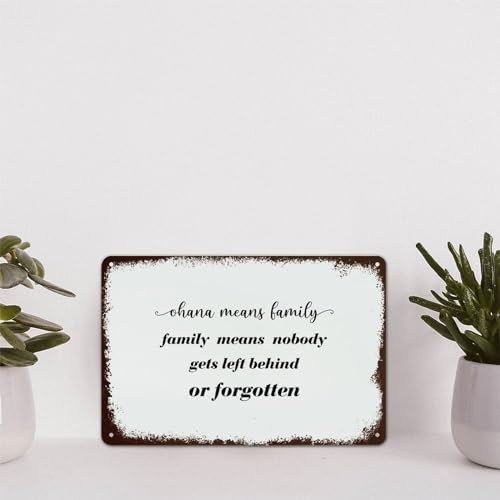 Metall-Blechschild, Zitat, Poster, Metalldekor-Schilder, Ohana bedeutet Familie, lustiges Shabby-Metallschild für Hof, Garten, Bar, Kaffee-Dekoration, 30,5 x 40,6 cm
