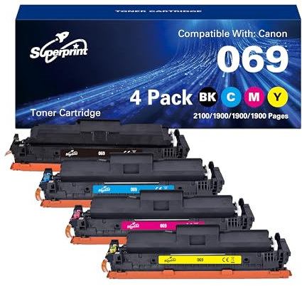 Superprint 069 Tonerpatronen (Mit Chip) Multipack Kompatibel für Canon 069 069H Black Cyan Magenta Yellow Toner Cartridge Set für i-SENSYS LBP673Cdw LBP673dw MF752Cdw MF754Cdw (Norm, 069)