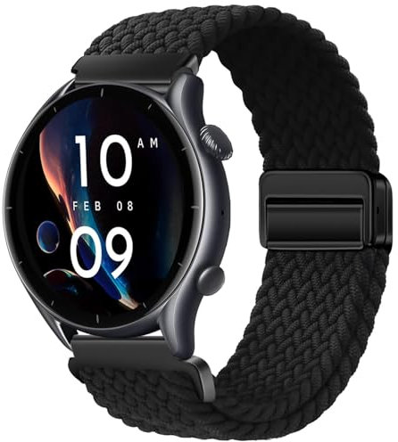 Issinlky Bracelet Tressé Nylon 22mm pour Amazfit GTR 47mm/2/2e/3/3 Pro/4/4 Pro/Stratos 3/2, Xiaomi Watch S1/S1 Active/Mi/S3/2 - Élastique