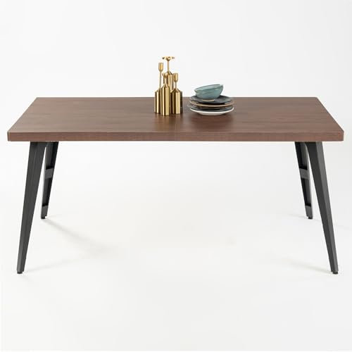 FurnitureR Esstisch 150cm Vintage Effekt Küchentisch mit Heavy Duty Metallbeinen Moderner hölzerner rechteckiger Esstisch für 4-6 Person Esszimmer Restaurant Apartments, braun
