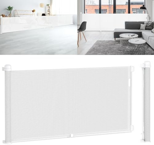 LARS360 Türschutzgitter Ausziehbar 0-300cm Treppenschutzrollo Baby Treppenschutzgitter Einziehbares Tür Ausziehbare Hundebarrieren Sicherheitstrennwand für Innen- und Außenbereich (Weiß)