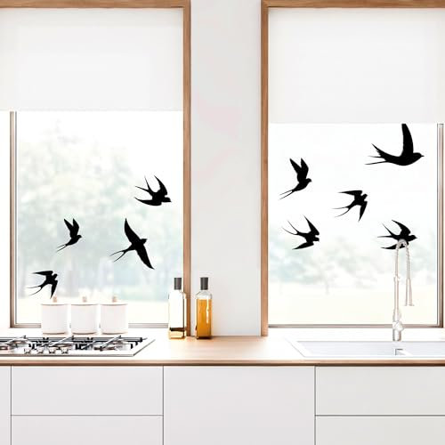 Wandtattoo Loft Fensteraufkleber Schwalben Vogelaufkleber für Fenster Vogelschlag Vogelschutz Glastüren wiederverwendbar, Schwarz, 1. A4 Bogen
