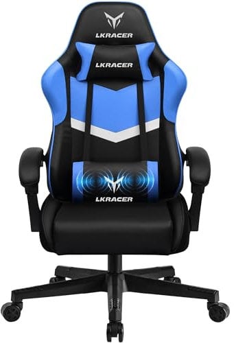 GTPLAYER Gaming Chair, Massage Ergonomic Computer Chair with Lumbar Support Height Adjustable Gaming Chair with 360°-Swivel Seat and Headrest for Office