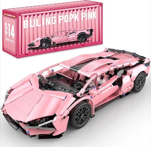 Yunigzmy Sportwagen Modell Baustein Set für Lambo, 1299 Teiliger Rennwagen ModellBaustein Bausatz, MOC Supersportwagen Baustein, Baufahrzeug Spielzeug (Rosa)