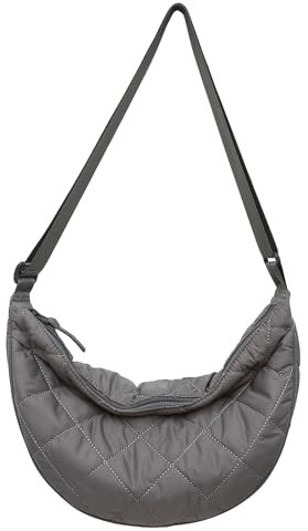 Micmores Crossbody Bag Damen UmhäNgetasche Nylon Puffer Bag Hobo Gesteppte Tasche Halbmond Tasche Damen Herren Groß Schultertasche mit Verstellbarem Schultergurt für Arbeit, Reisen, Alltag (Grau)