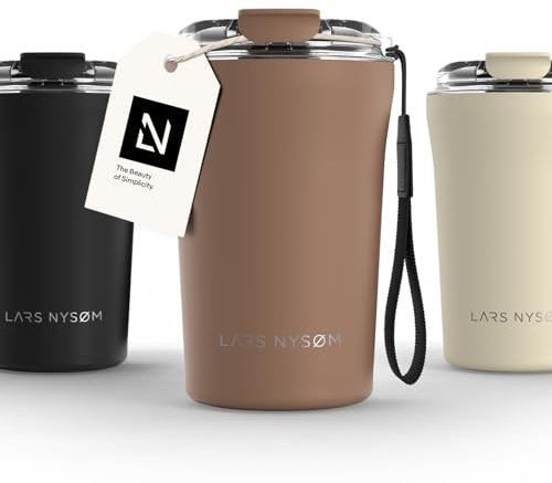 LARS NYSØM Thermo Kaffeebecher to go mit Trageschlaufe & Tritan Deckel | Travel Mug 0,38 Liter mit Isolierung | Auslaufsicherer Edelstahl Thermobecher für Café & Tee (Mocha Brown, 380ml)