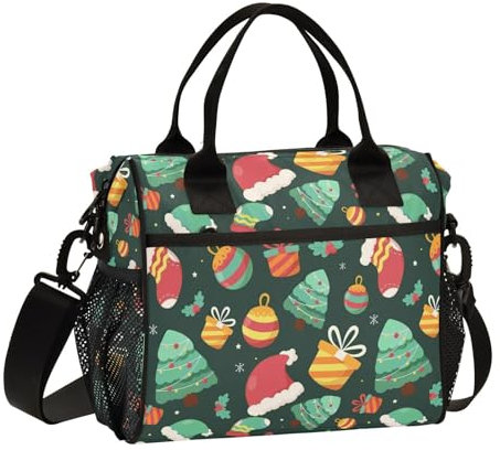 Amooorous Bolsas de almuerzo verdes para fiestas de Navidad para hombres con soporte para botella de agua, bolsa de almuerzo con soporte para botellas con correa para el hombro, bolsas de almuerzo