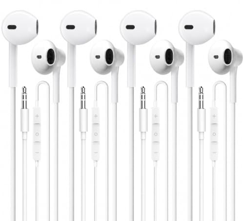 CLIPSUN Wired Earbuds 4 Pack, Earbuds HiFi Stereo Wired Earphones Headphones with Microphone Volume Control Compatible with iPad, Laptop, MP3, Android Smartphones, Fits All 3.5mm Jack Device