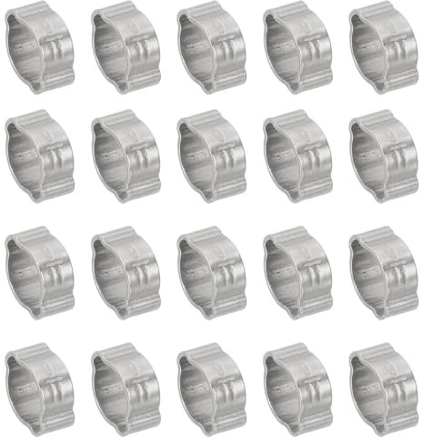PATIKIL 20 Pack 9-11mm Double Ear Hose Clamp, 304 Stainless Steel O Clip Crimp Rings for Fuel Petrol Pipe Tube Fitting Connections, Silver Tone