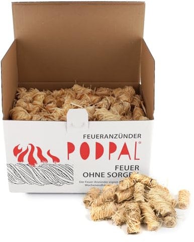 PODPAL Anzünder Holzwolle | natürliche Firestarter | Feuerbällchen | Kaminanzünder Holzwolle Wachs | Grillanzünder Kamin | Fire Starter | Ofenanzünder | Feueranzünder (500)