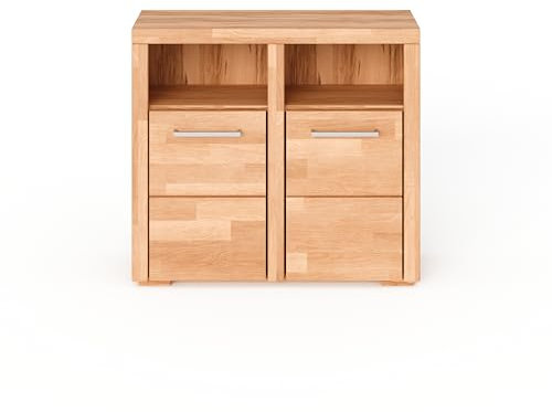 kiki design Kommode Sideboard aus Kernbuche, Fronten in Massivholz mit Zwei Türen, grifflose Optik L: 89 x T 35 x H 80 cm