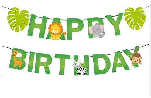 Tier-Banner Happy Birthday, Safari-Dschungel-Tier-Geburtstags-Banner, Geburtstagsparty-Dekoration, Waldmotto-Party-Dekoration, Partyzubehör