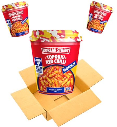 [KOREAN STREET] Gochujang Tteokbokki 160g X 12 Cups - Authentischer Koreanischer Reiskuchen Tteokbokki Snack im Becher - Scharf & Süß, Pikant (12 PACK, Sweet & Chilli)