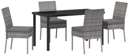 vidaXL Garden Dining Set 5 pcs Grey Powder-Coated Steel, Modern Garden Dining Set, Rectangular Outdoor Furniture, UV-Resistant, Poly Rattan Terrace, Functional Home Ensemble