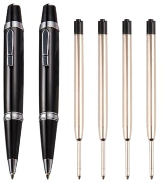 FSSTUD 2 Stück 1 mm mittlere Kugelschreiber, schwarze Tinte, kurze Metall-Kugelschreiber, klein, glattes Schreiben, Taschennotizen, mit 4 Stück Kugelschreiberminen für Business