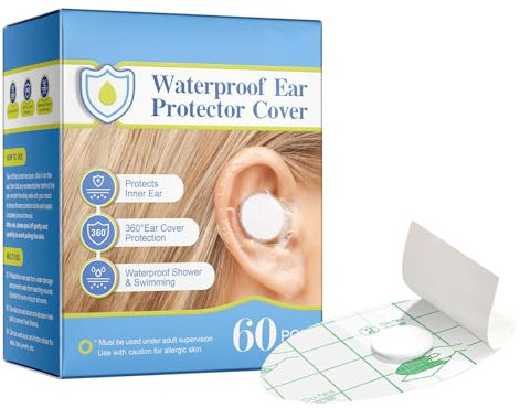 60 Stück Schwimm-Ohren-Aufkleber – Babyparty-Ohraufkleber, Ohrabdeckungen für Dusche, wasserdichter Baby-Badeohr-Schutz | 6,9 x 4,3 cm, Gehörschutz zum Schwimmen, Duschen und Baden