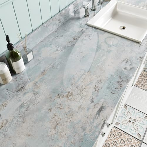 Skyblur Selbstklebende Tapete Grau Marmor Folie 40x300cm | Klebefolie Arbeitsplatte, Küche Folieren, Badezimmer Wasserfest, Für Küchenschränke, Möbelfolie Marmor