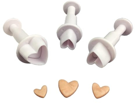 3 Pcs Heart Spring Plunger Cutters Set,Small Heart Shaped Cookie, Fondant Icing & Clay Cutters for Cake Decorating, Baking DIY Sugarcraft Tools