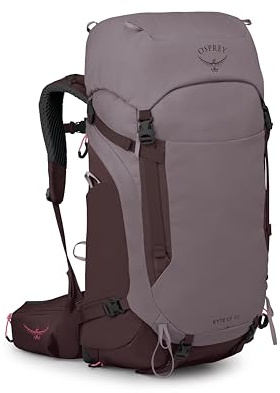Osprey Kyte LT 45L Damen Rucksack - Leichte Wander- & Campingtasche mit wasserdichtem Regenschutz, Graphitviolett