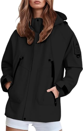 Veste de pluie légère pour femme - Coupe-vent - Coupe ample - Tenue de randonnée avec capuche - Grande taille
