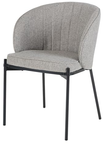 home24 Armlehnenstuhl Metall Textil 57 x 56 x 81 cm | Webstoff-Bezug, beschichteter Stahlrahmen, Retro-Stil, für Küche & Bar, Bezug: Hellgrau, Gestell: Schwarz