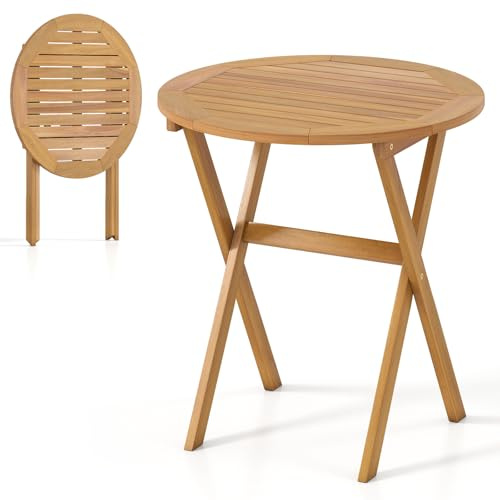 COSTWAY Gartentisch Klappbar Holz, Holztisch Wetterfest, Klapptisch aus Akazienholz, Balkontisch, runder Esstisch für Garten, Balkon, Terrasse, 67 x 67 x 69,5 cm