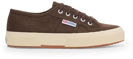 Superga 2750 Leinenschuhe, Unisex, klassische Schnür-Sneaker, atmungsaktives Obermaterial aus Leinen, gepolsterte Innensohle, Braun-Off-Weiß, 8 Women/6.5 Men