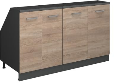 Vicco Küchenschrank für Dachschrägen R-Line, Sonoma, 140 cm 2er Set Schrankkorpuss 60 cm Tiefe, geeignet für schräge Wände und Variable Küchenmontage