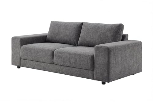 3-Sitzer Sofa LOFT - 210cm - grau - Vogue Velour Samt - Taschenfederkern | 2 Kissen inklusive, Nosagfederung, Loft-Stil, Rundum-Bezug, pflegeleicht, belastbar bis 110 kg