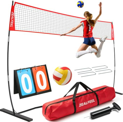 ZEALFEEL Filet de Volleyball Exterieur Réglable 3,6m/6,1m avec Sac de Transport, Filet Volley Piscine Portable pour Jardin, Plage et Intérieur, Volley et Badminton