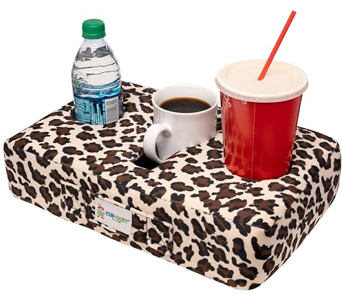 Cup Cozy Pillow (Cheetah)- The world's BEST cup holder! Keep your drinks close and prevent spills. Use it anywhere-Couch, floor, bed, man cave, car, RV, park, beach and more!