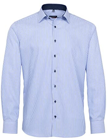 eterna Langarm Hemd Comfort FIT Twill gestreift, Hellblau/Weiss, W44 Langarm