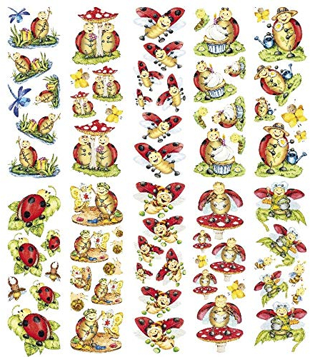 Ideen mit Herz Transparent-Sticker, 10 Bogen à 10cm x 30cm | Bunte Aufkleber zum Basteln & Dekorieren (Marienkäfer Lucky Lo)