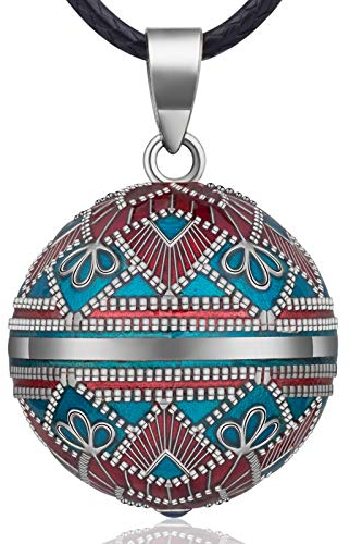 EUDORA Harmony Ball Vintage Anhänger Schmuck, Bola Klangkugel Kette Vintage Blumen Halskette Originelles Geschenk für Frauen Damen Mutter Pierre Kette Länge 114,3 cm Weichen Geflochtenen Seil