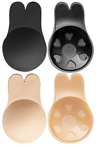 MELLIEX 2 Paar Trägerloser Unsichtbarer Klebe BH Push Up Nippel Cover Selbstklebend Brustwarzen Abdeckungen Wiederverwendbar Anheben Nippelabdeckung, Nackte und Schwarz