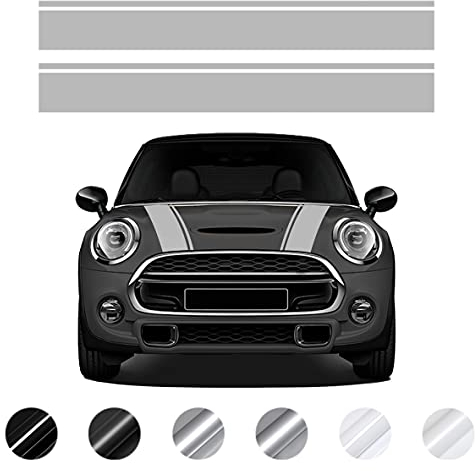 Motorhaube Doppelstreifen Aufkleber | für Mini Cooper R56 R55 R50 R53 R60 F56 F55 F54 F60 Countryman Clubman | blasenfrei (Grau Glanz)