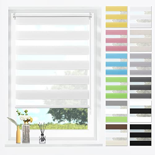 SBARTAR Doppelrollo Klemmfix Duo Rollos für Fenster ohne Bohren & zum Bohren, Weiß B75 x H120 cm (Stoffbreite 71 cm), Lichtdurchlässig, Klemmrollo, Fensterrollo, Zebrarollo