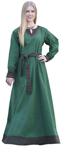 Battle-Merchant Mittelalter Kleid Jona mit Gürtel, Damen | bodenlang, langärmlig, Baumwolle, Wikinger Gewandung, Reenactment, LARP & Fantasy Cosplay