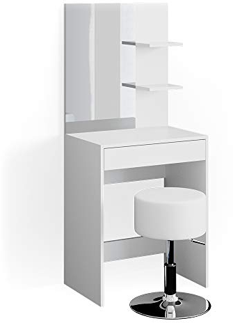 Vicco Schminktisch Isabelle, Kosmetiktisch mit Spiegel, Weiß, 60 cm mit Hocker