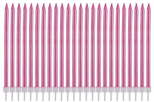 Metallic Happy Birthday Kerzen hohe Geburtstagskuchenhalter, lang, dünn, Cupcake-Kerzen, Topper für Hochzeit, Party, Dekoration (24 Stück, Metallic-Rosa)