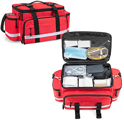 Damero Borsa per forniture mediche, borsa per pronto soccorso con divisori rimovibili e fibbie superiori, ideale per traumi, salute domestica, infermiera, rosso