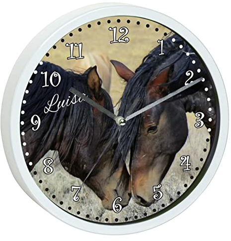CreaDesign, Wanduhr Kinder personalisiert mit Name, Motiv Paint Horses, Rahmen Wanduhr weiß, Ø 19,5 cm